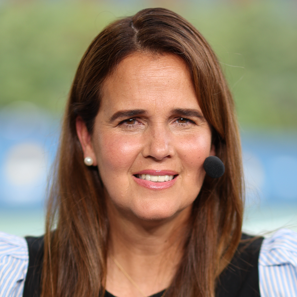 Former professional tennis player Mary Joe Fernández serves as an analyst on tennis events for ESPN.