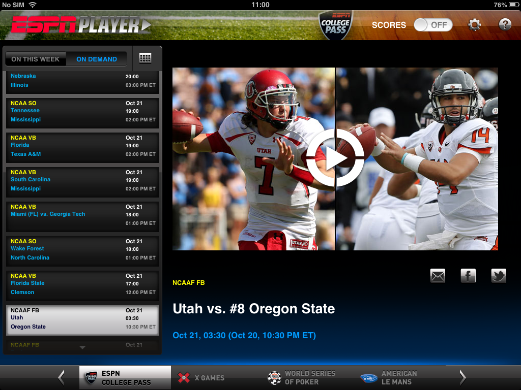 ESPN PLAYER APP LAUNCHING ON iPAD