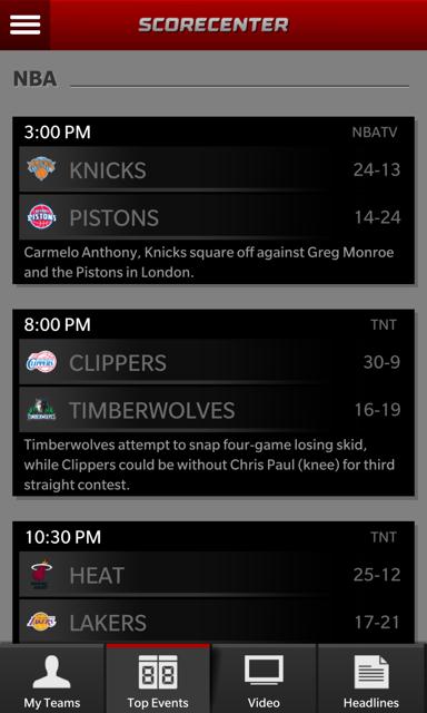 ESPN ScoreCenter Now Available for BlackBerry 10