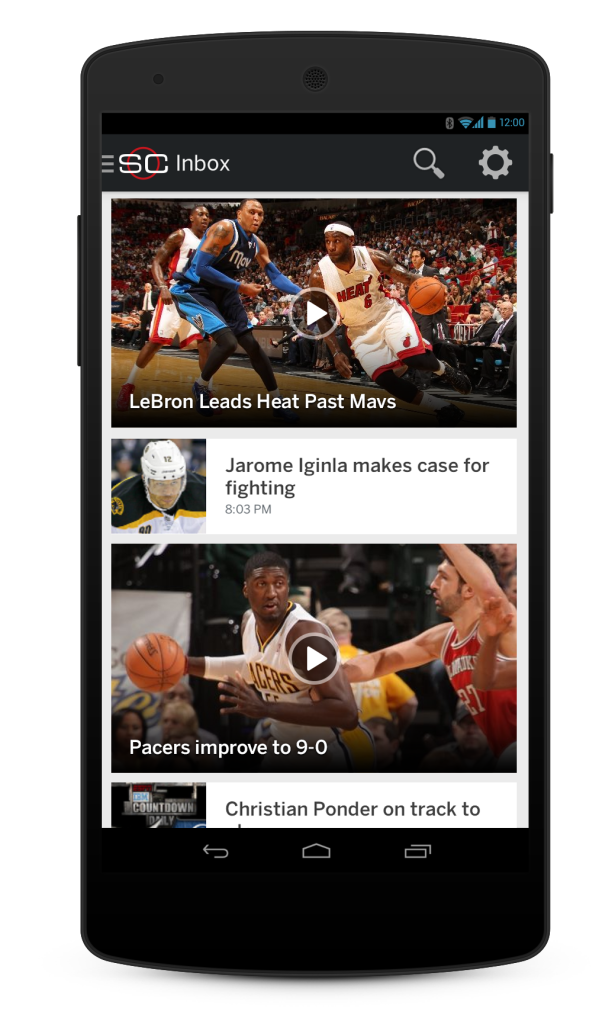 SportsCenter App on Nexus 5