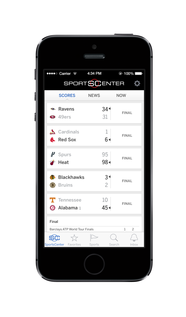 SportsCenter App on iPhone 5s
