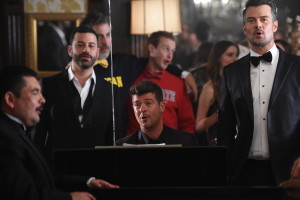 Los Angeles, CA - October 9, 2015: New Years Eve Party with Robin Thicke and Josh Duhamel in the 2015 College Football Playoff Campaign Shoot (Photo by Scott Clarke / ESPN Images)