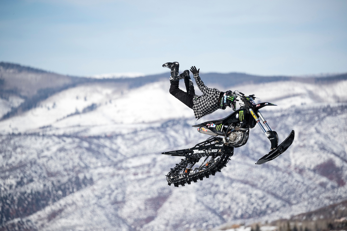 Jackson Strong during Snow Bike Freestyle Demo at the 2017 X Games Aspen in Aspen, CO. ©Chris Tedesco/ESPN