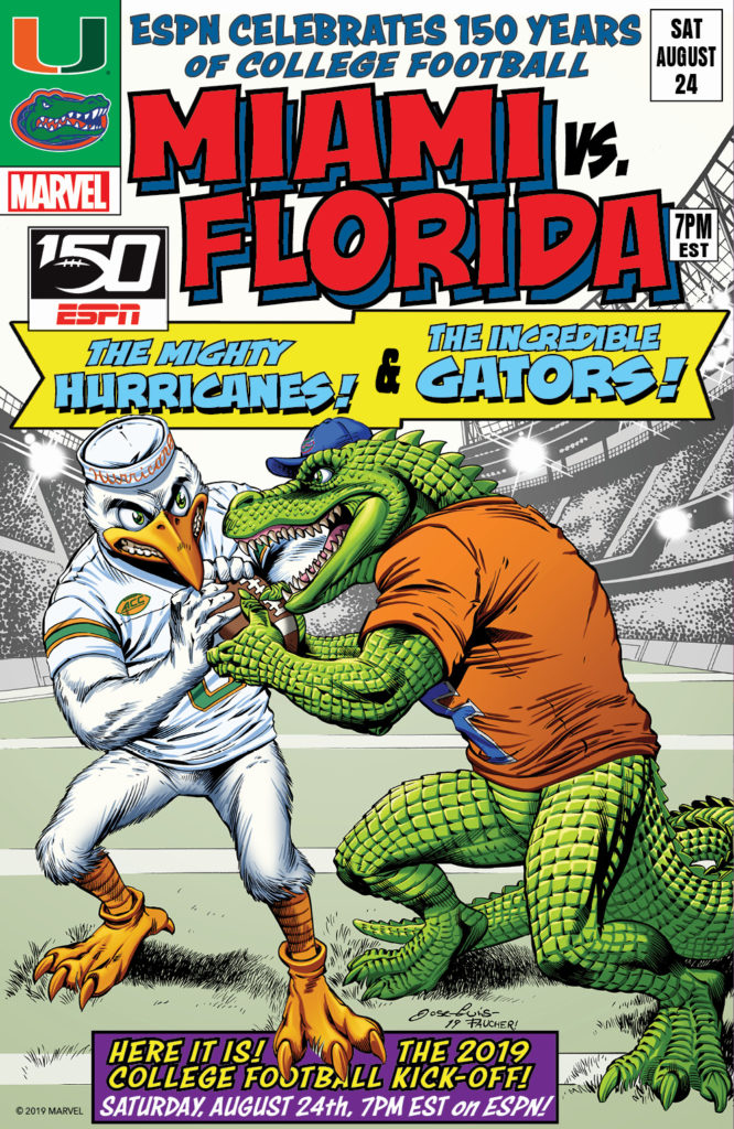 ESPN will commemorate the first game of its College Football 150 season with three special Marvel covers -- two historical games between the two rivals and one for this year’s matchup. The covers will launch the sixth season of the ESPN College Football and Marvel partnership and continue to pay homage to original Marvel covers from The Incredible Hulk and The Mighty Thor.