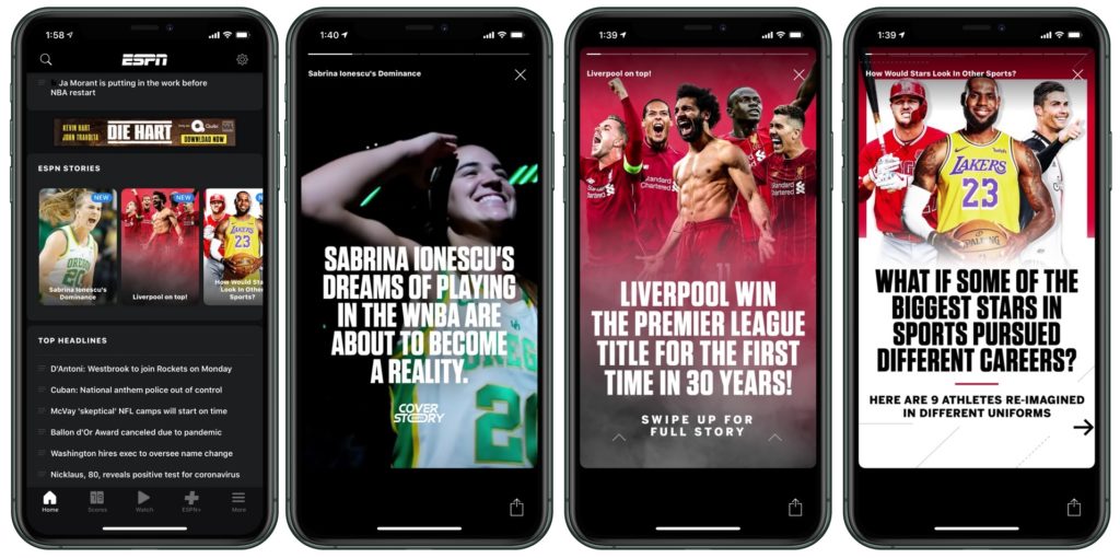 ESPN Stories is a new editorially curated platform that delivers fun, dynamic storytelling content from the No. 1 sports media publisher on social platforms to fans on the No. 1 sports app in the U.S.