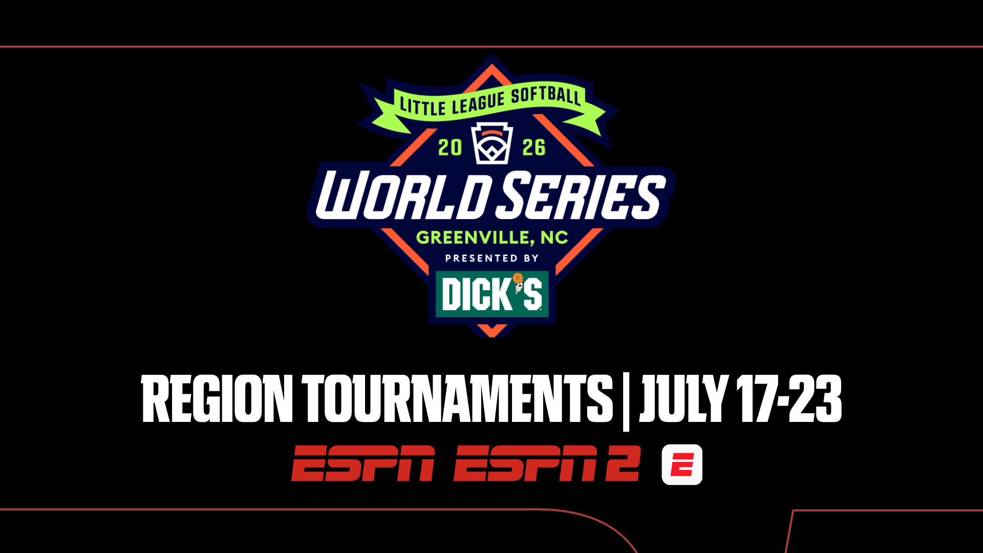 ESPN will exclusively present 81 Little League SoftballÒ Region Tournament games this summer, with 65 games available on ESPN+, 12 on ESPN and two on ESPN2. Coverage begins Friday, July 17 and runs through Thursday, July 23.